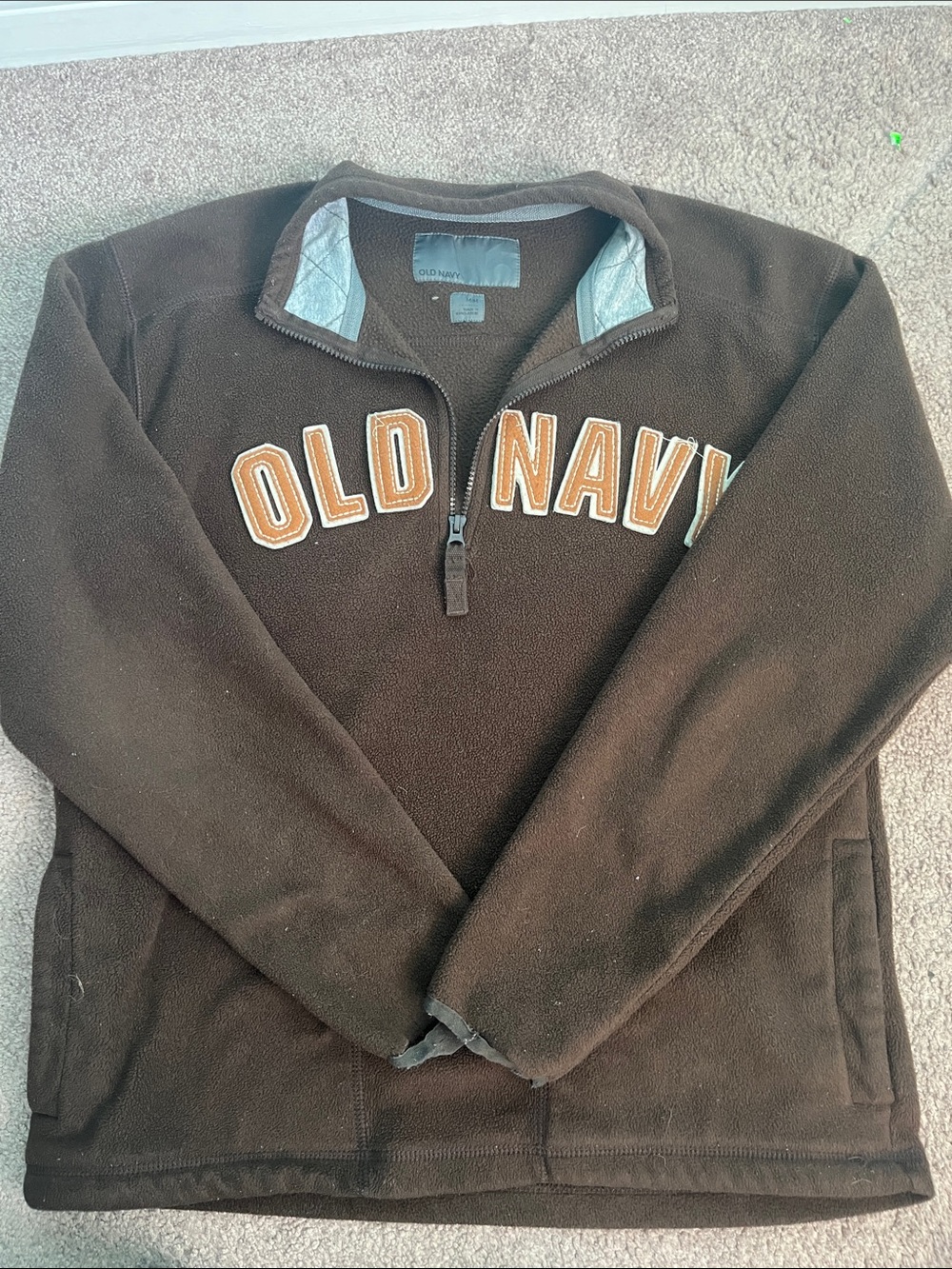Old Navy Brown Fleece Quarter-Zip Pullover with Tan Logo